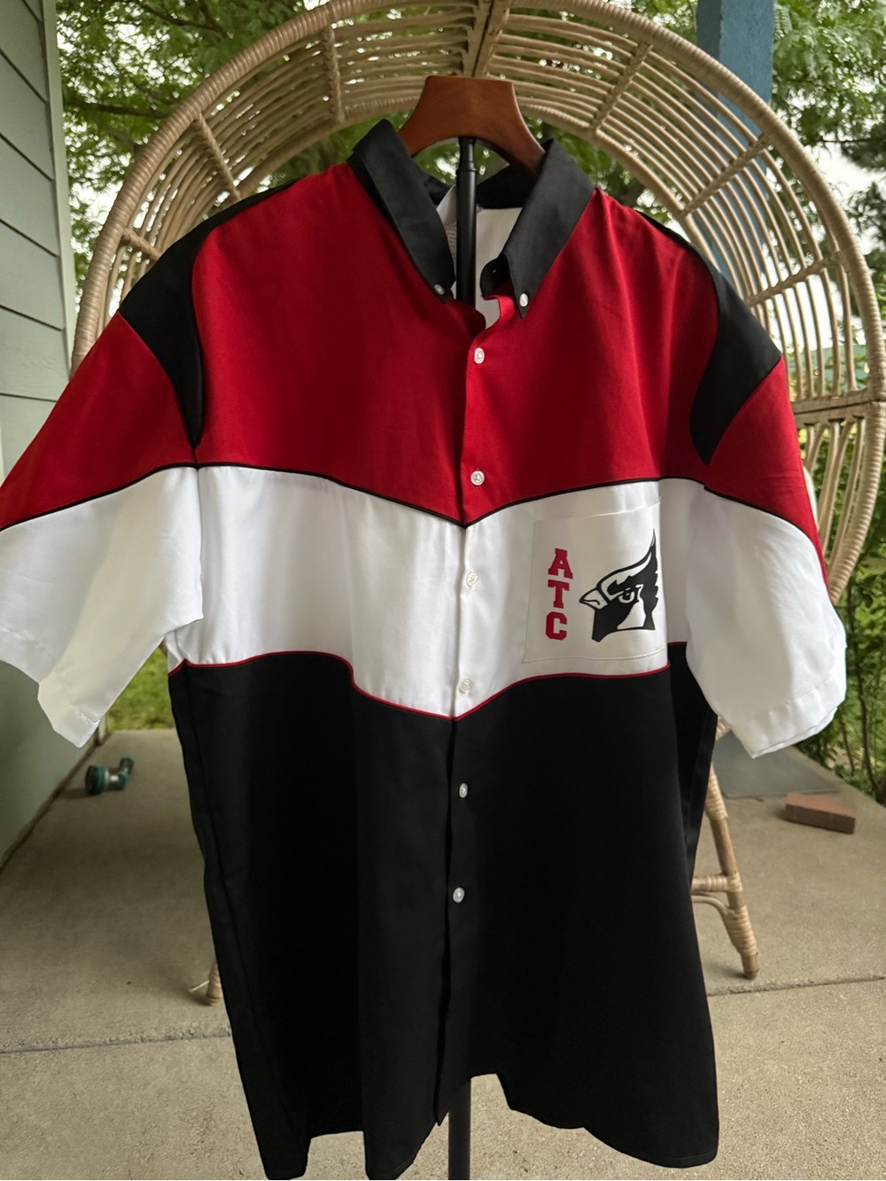 ATC Speed Zone Race Gear Red White Black Colorblock Short-Sleeve Button-Up 2XL - Picture 6 of 14